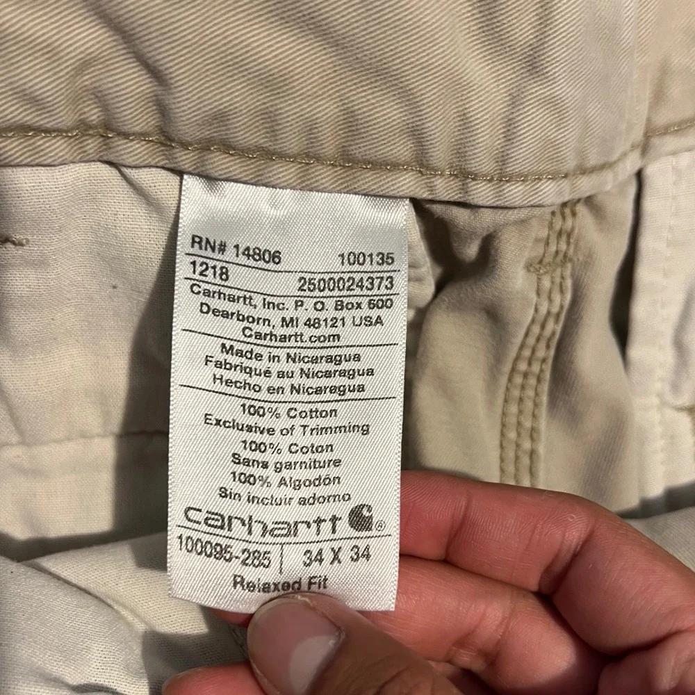 Y2K Carhartt Relaxed Fit Canvas Work Khaki Pants 34x34 Mens Utility Chino